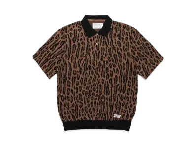 WACKO MARIA LEOPARD KNIT JAQUARD POLO SHIRT "Brown"