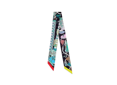 Hermes Exposition Universelle Plumetis twilly ”Noir/Vert/Rose”