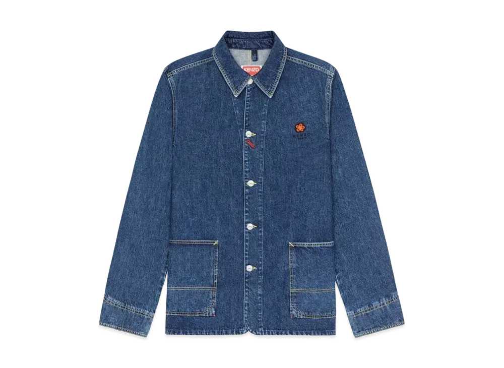 KENZO 'BOKE FLOWER' CREST DENIM WORKWEAR JACKET MENS "Navy Blue"