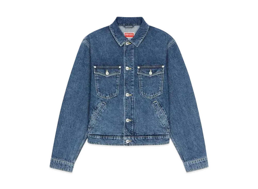 KENZO 'BOKE FLOWER' EMBROIDERY DENIM TRACKER JACKET MENS "Navy Blue"