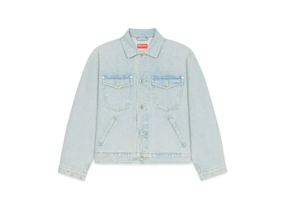 KENZO 'BOKE FLOWER' EMBROIDERY DENIM TRACKER JACKET WOMENS "Sky Blue"