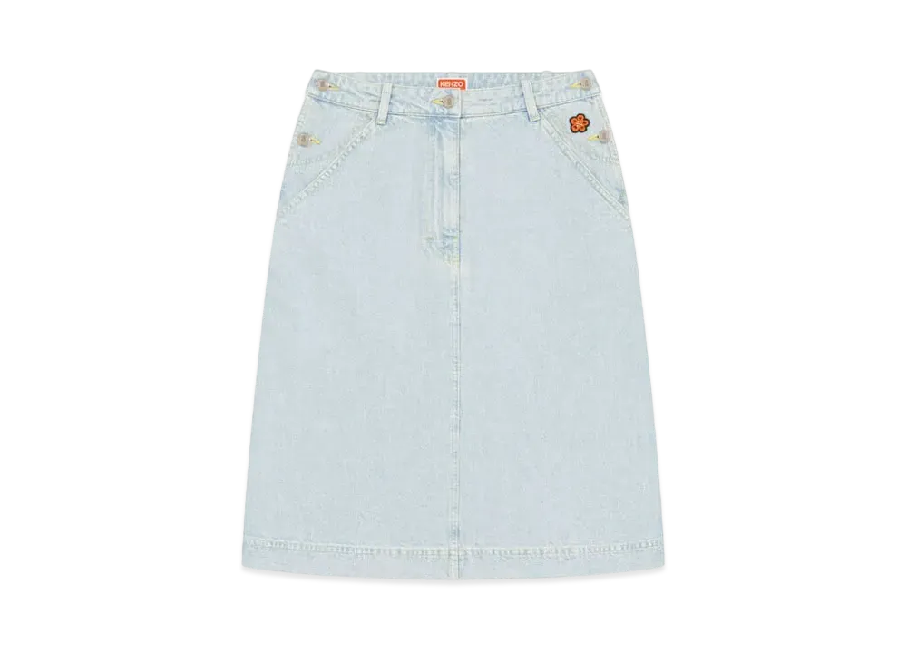KENZO Women's 'BOKE FLOWER' CREST DENIM WORKWEAR MEDIUMSKIRT "Sky Blue"