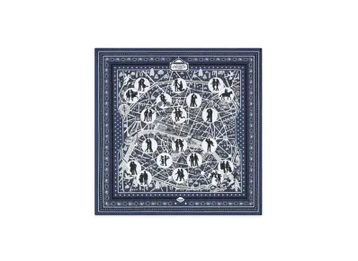 Hermes Bandana 55 Les Nouveaux Amoureux de Paris "Marine/Noir/Blanc"