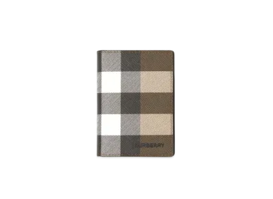 BURBERRY Check & Leather Folding Card Case "Dark Burch Brown"