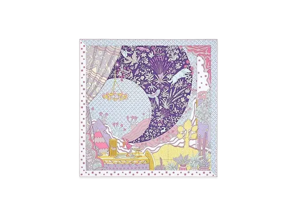 エルメス カレ 90 始まりの歌 "バイオレット/ブルーグラシエ/ジョーヌ" H003799S 06