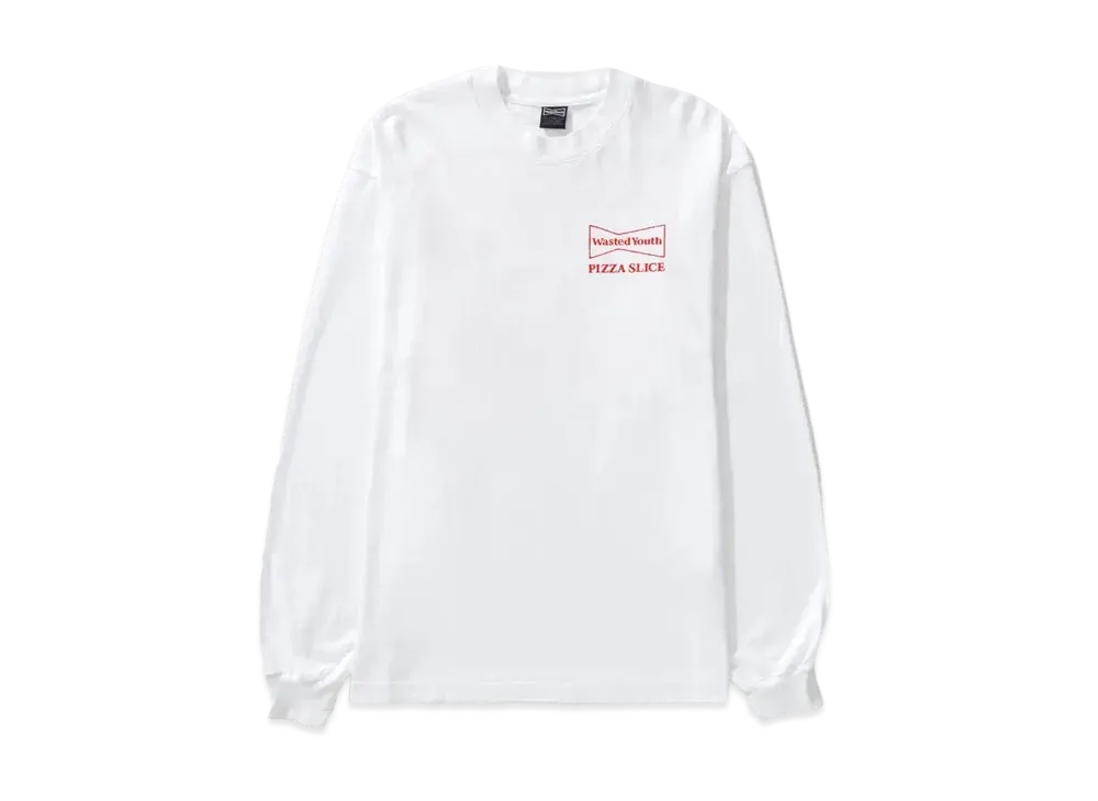 Wasted Youth x PIZZA SLICE LONG SLEEVE T-SHIRT (With Button Badge) "White/Red" / VERDY