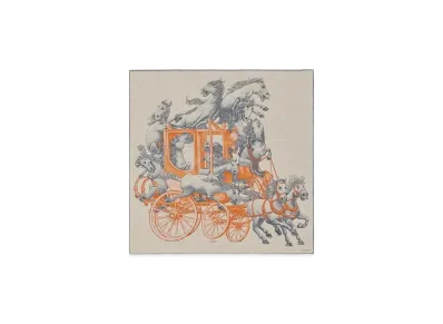 Hermes Grand Carrosse Royal Scarf 100 "Naturel/Gris/Orange"