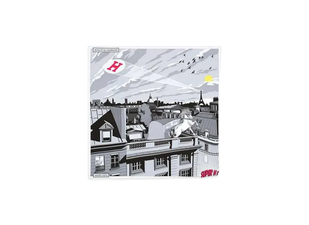 Hermes Minuit Au Faubourg Scarf 70 "Blanc/Gris/Noir"