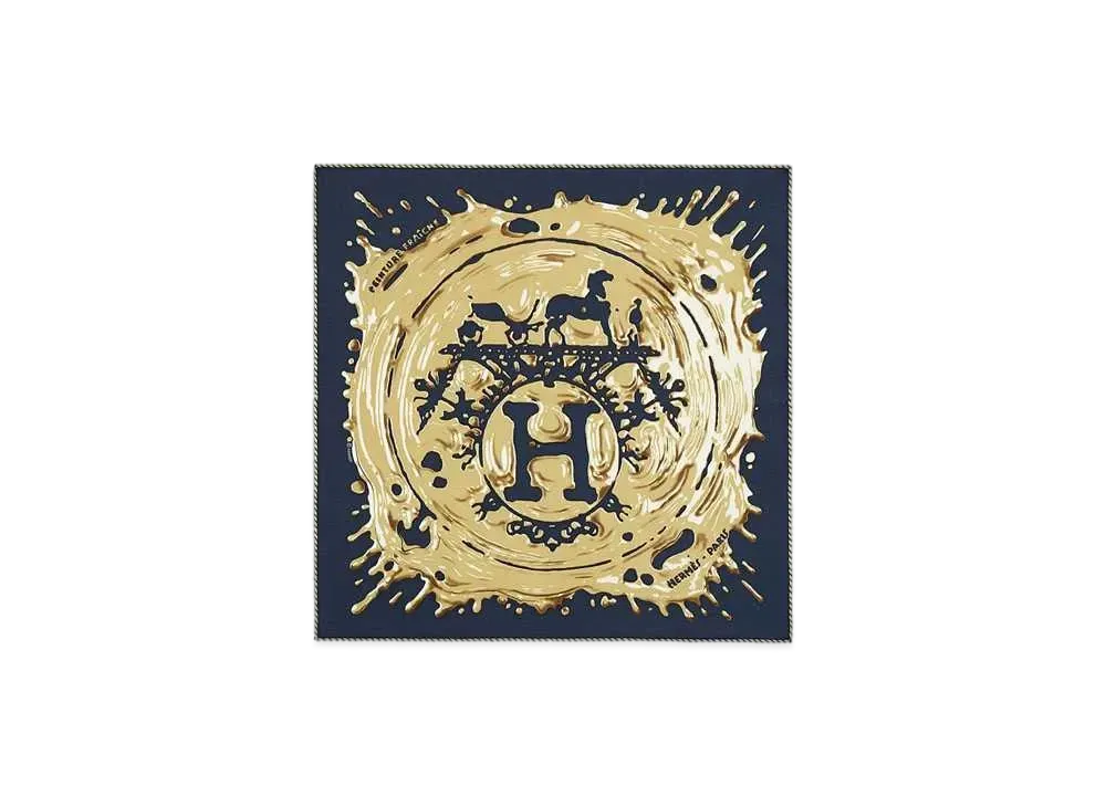 Hermes Peinture Fraiche Scarf 45 "Bleu Noir/Bronze"