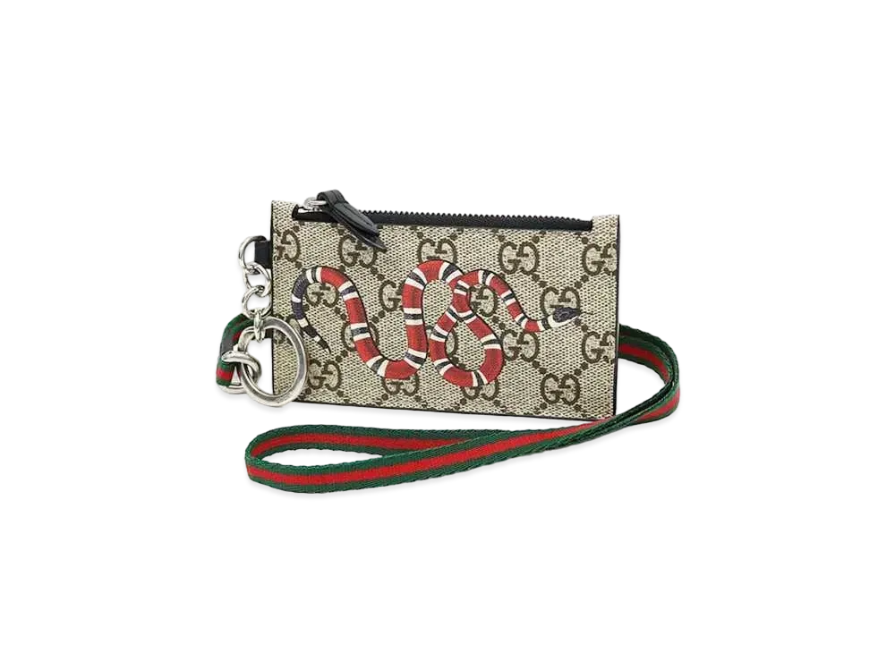 GUCCI Kingsnake Print GG Supreme Card Holder "Beige/Ebony"