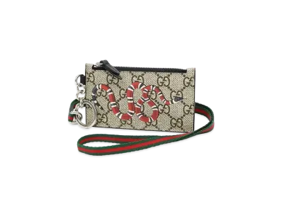 GUCCI Kingsnake Print GG Supreme Card Holder "Beige/Ebony"