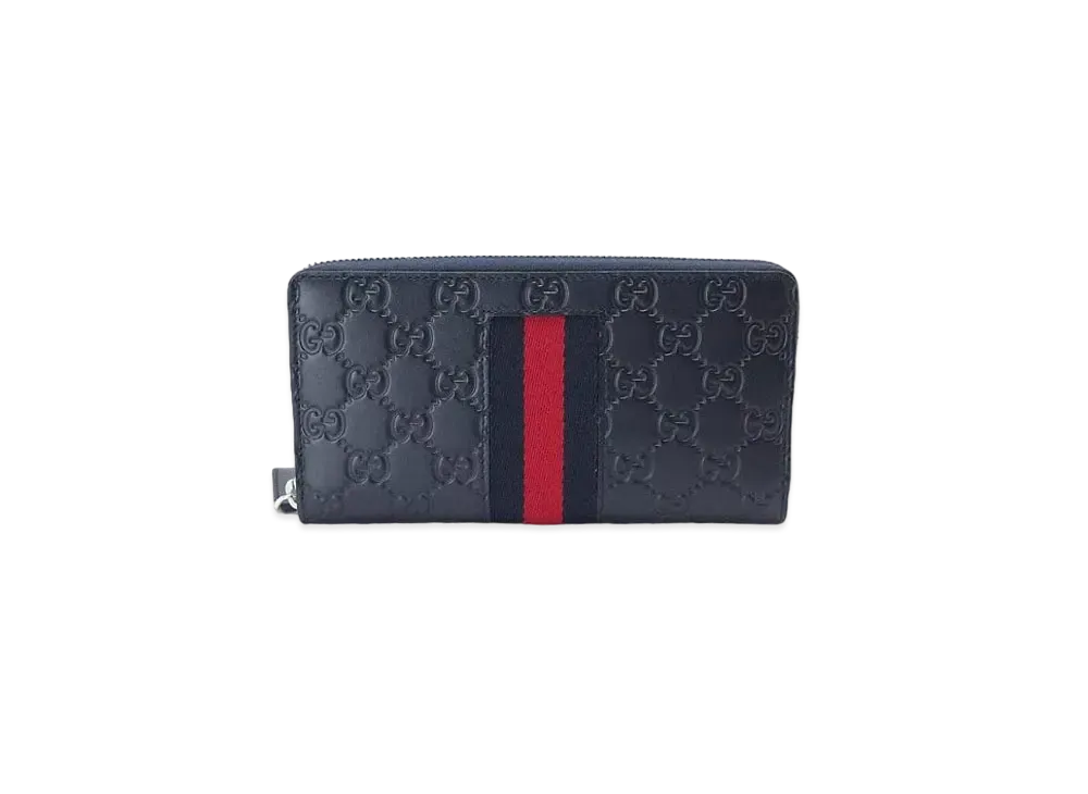 グッチ ニューウェブ レザー ジップアラウンドウォレット "ブルー" 408831 CWCLN 8497