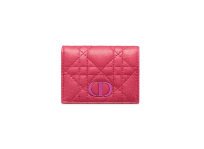 DIOR Caro Compact Wallet Cannage Grain Calfskin "Bright Pink"