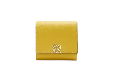 LOEWE Anagram Compact Flap Wallet In Pebble Grain Calfskin "Ochre"