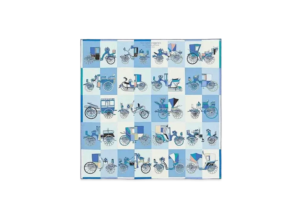 Hermes Voitures Exquises Scarf 90 "Bleu Jean/Aqua/Blanc"