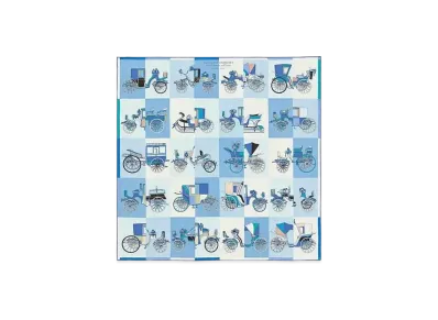 Hermes Voitures Exquises Scarf 90 "Bleu Jean/Aqua/Blanc"