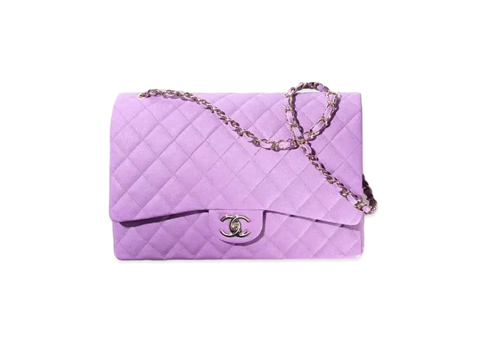 CHANEL Classic Maxi Hand Bag Grain Shiny Calfskin "Purple"