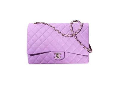 CHANEL Classic Maxi Hand Bag Grain Shiny Calfskin "Purple"
