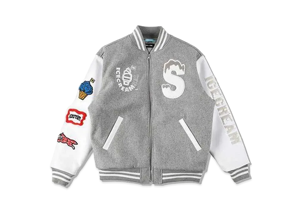 WIND AND SEA x ICECREAM VARSITY JACKET (ICE&SEA) "Gray"