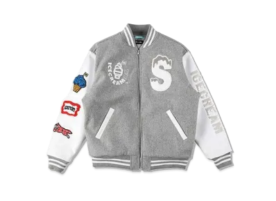 WIND AND SEA x ICECREAM VARSITY JACKET (ICE&SEA) "Gray"