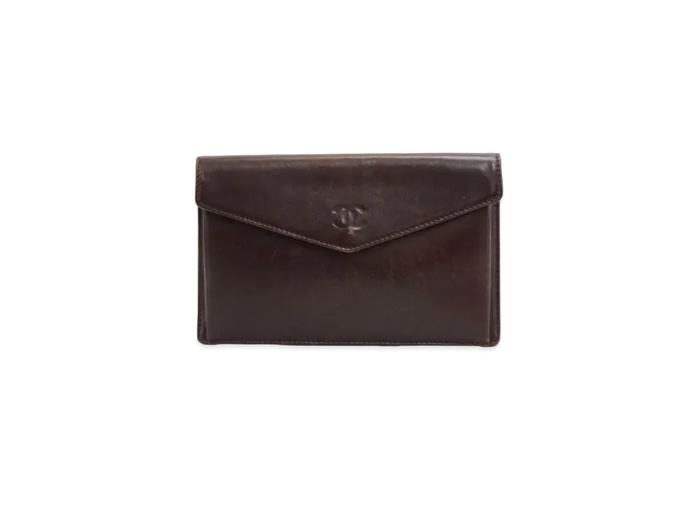 CHANEL Coco Mark Lambskin Envelope Wallet "Brown"