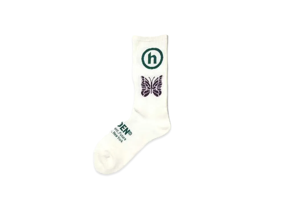 Needles x HIDDEN Jacquard Socks - Papillon x Hidden "White/Green/Purple"