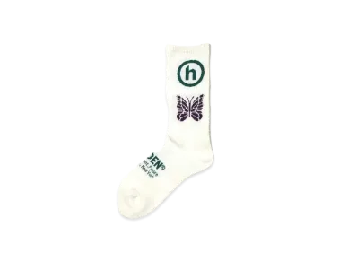 Needles x HIDDEN Jacquard Socks - Papillon x Hidden "White/Green/Purple"