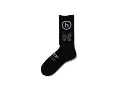 Needles x HIDDEN Jacquard Socks - Papillon x Hidden "Black/White/Grey"