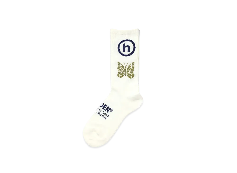 Needles x HIDDEN Jacquard Socks - Papillon x Hidden "White/Blue/Khaki"