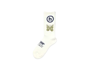 Needles x HIDDEN Jacquard Socks - Papillon x Hidden "White/Blue/Khaki"