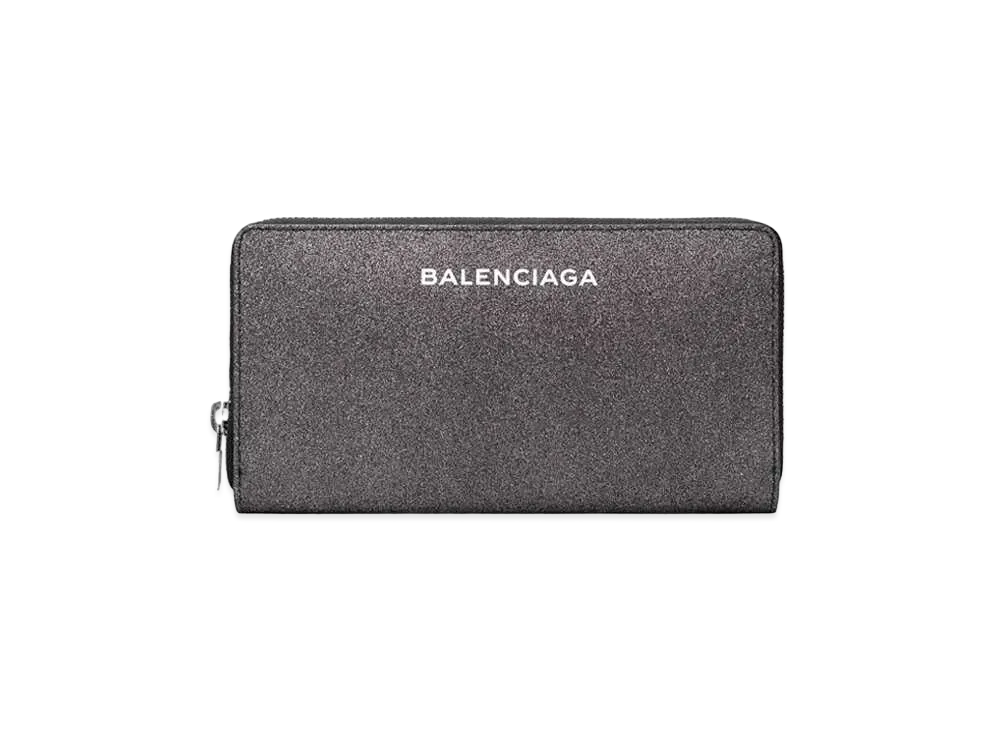 BALENCIAGA Logo Glitter Round Fastener Wallet "Black"