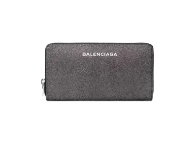 BALENCIAGA Logo Glitter Round Fastener Wallet "Black"