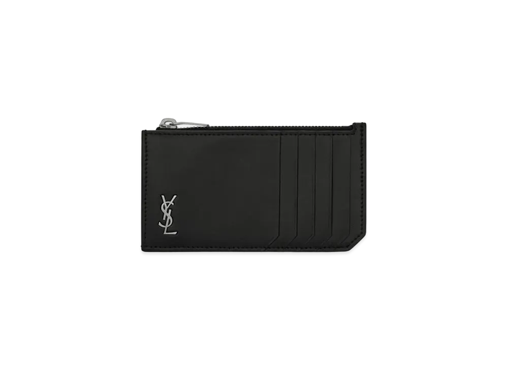 Saint Laurent Tiny Monogram Fragments Zip Card Case In Matte Leather "Black"