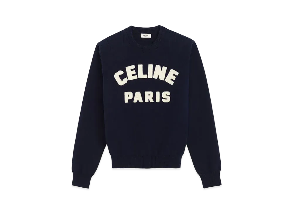 CELINE Flock Crewneck Sweater "Navy"
