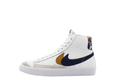 Nike GS Blazer Mid '77 SE Double Swoosh "White Blue Void Metallic Gold "