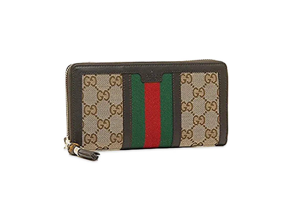 GUCCI GG Canvas Sherry Line Zip Around Wallet "Beige"