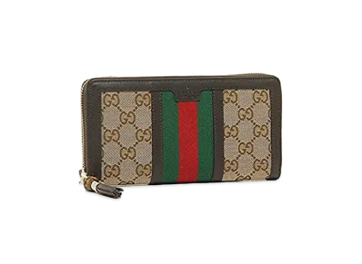 GUCCI GG Canvas Sherry Line Zip Around Wallet "Beige"