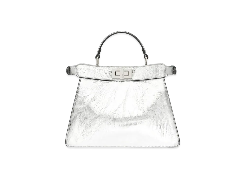 FENDI Peekaboo I See You Small Laminate Leather Bag "Silver"