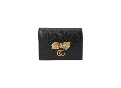 GUCCI GG Marmont Bow Compact Wallet ”Black/Pink”