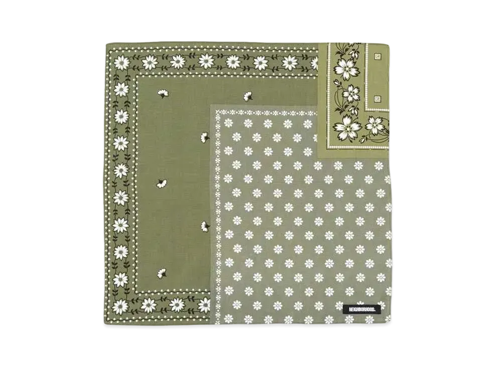 NEIGHBORHOOD BANDANA CHOPPED / C-BANDANA "Olive Drab"