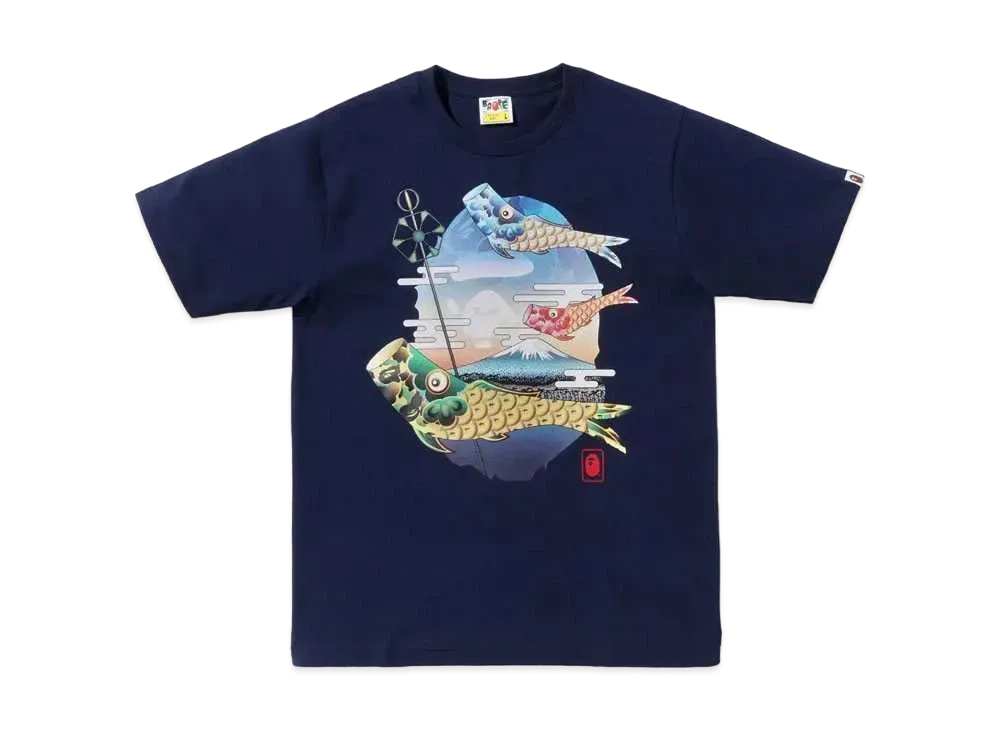 A BATHING APE KOINOBORI CARP FLAGS APE HEAD TEE MENS キーチェーン 付き "Navy"