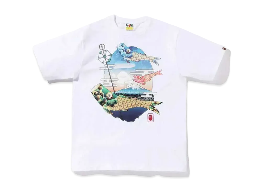 A BATHING APE KOINOBORI CARP FLAGS APE HEAD TEE MENS キーチェーン 付き "White"