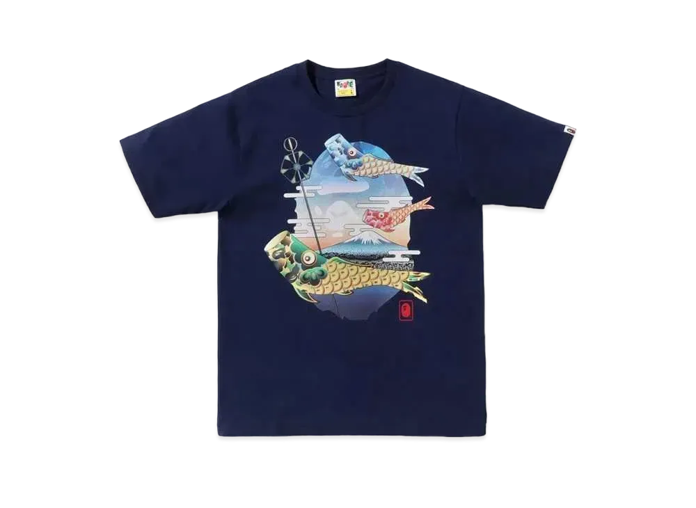 A BATHING APE KOINOBORI CARP FLAGS APE HEAD TEE KIDS キーチェーン 付き "Navy"