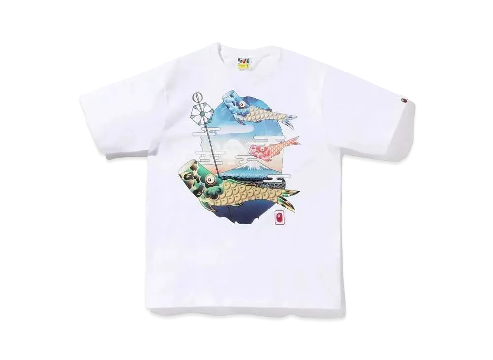 A BATHING APE KOINOBORI CARP FLAGS APE HEAD TEE KIDS キーチェーン 付き "White"