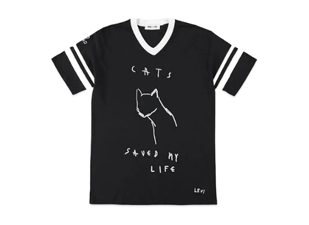 WIND AND SEA x Levi Pata V neck tee (cats) "Black/White"