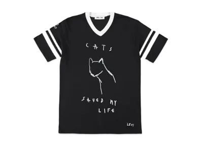 WIND AND SEA x Levi Pata V neck tee (cats) "Black/White"