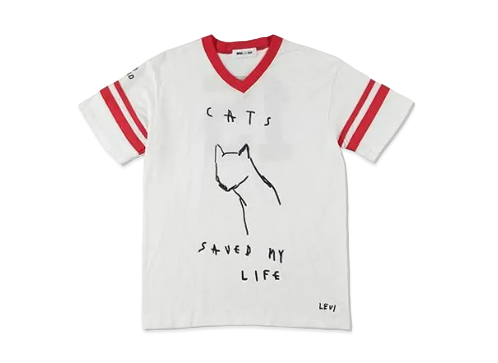 WIND AND SEA x Levi Pata V neck tee (cats) "White/Red"