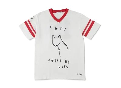 WIND AND SEA x Levi Pata V neck tee (cats) "White/Red"