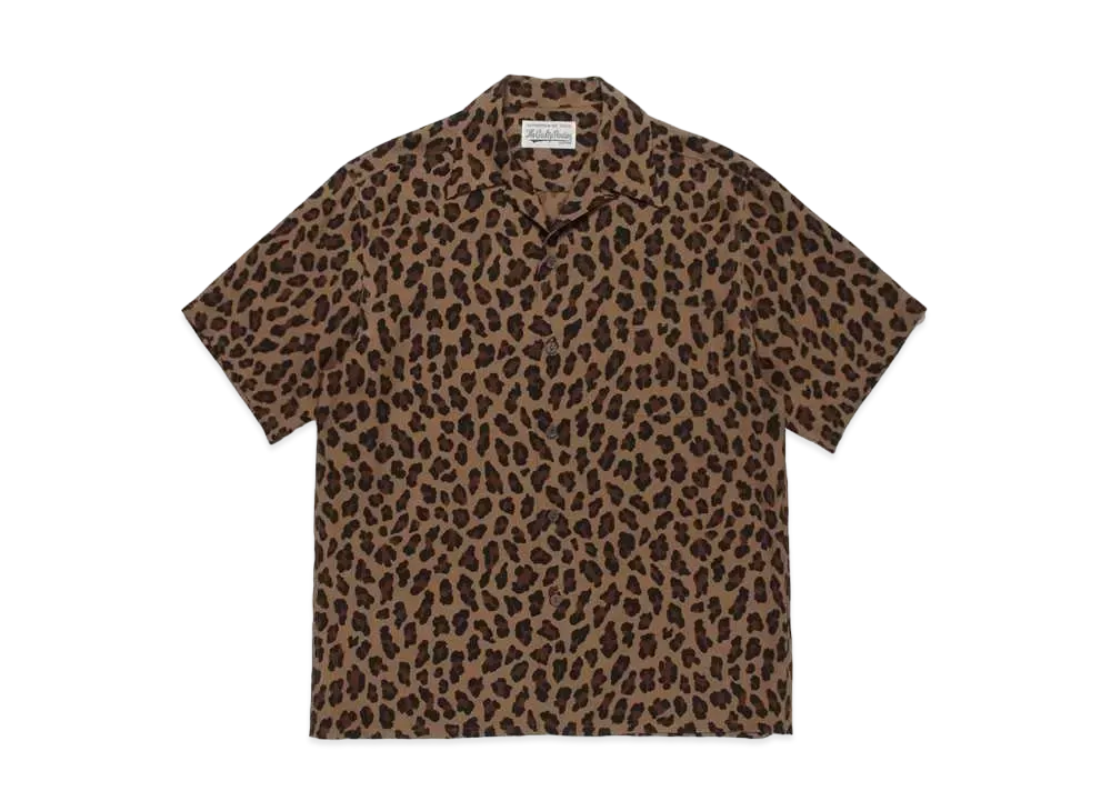 WACKO MARIA LEOPARD OPEN COLLAR SHIRT "Brown"