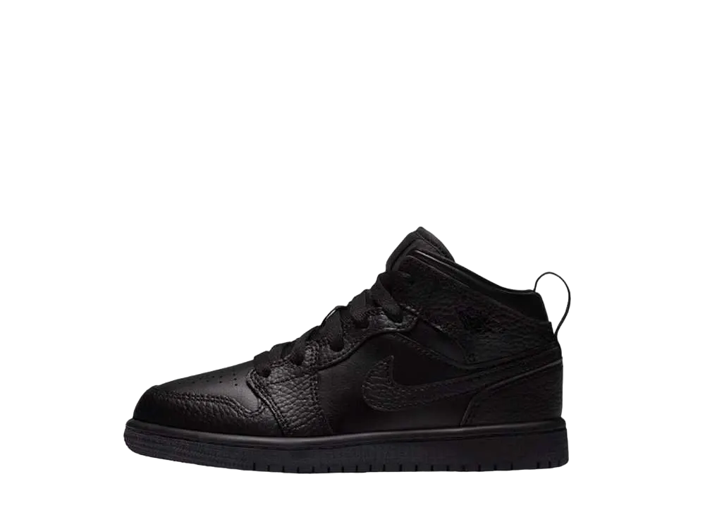 Nike PS Jordan 1 Mid "Triple Black/Tumbled Leather"